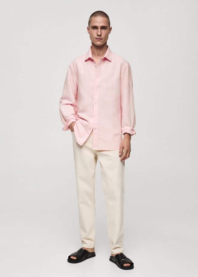 MANGO MAN - Classic-fit linen-blend shirt pinkMen Product Image