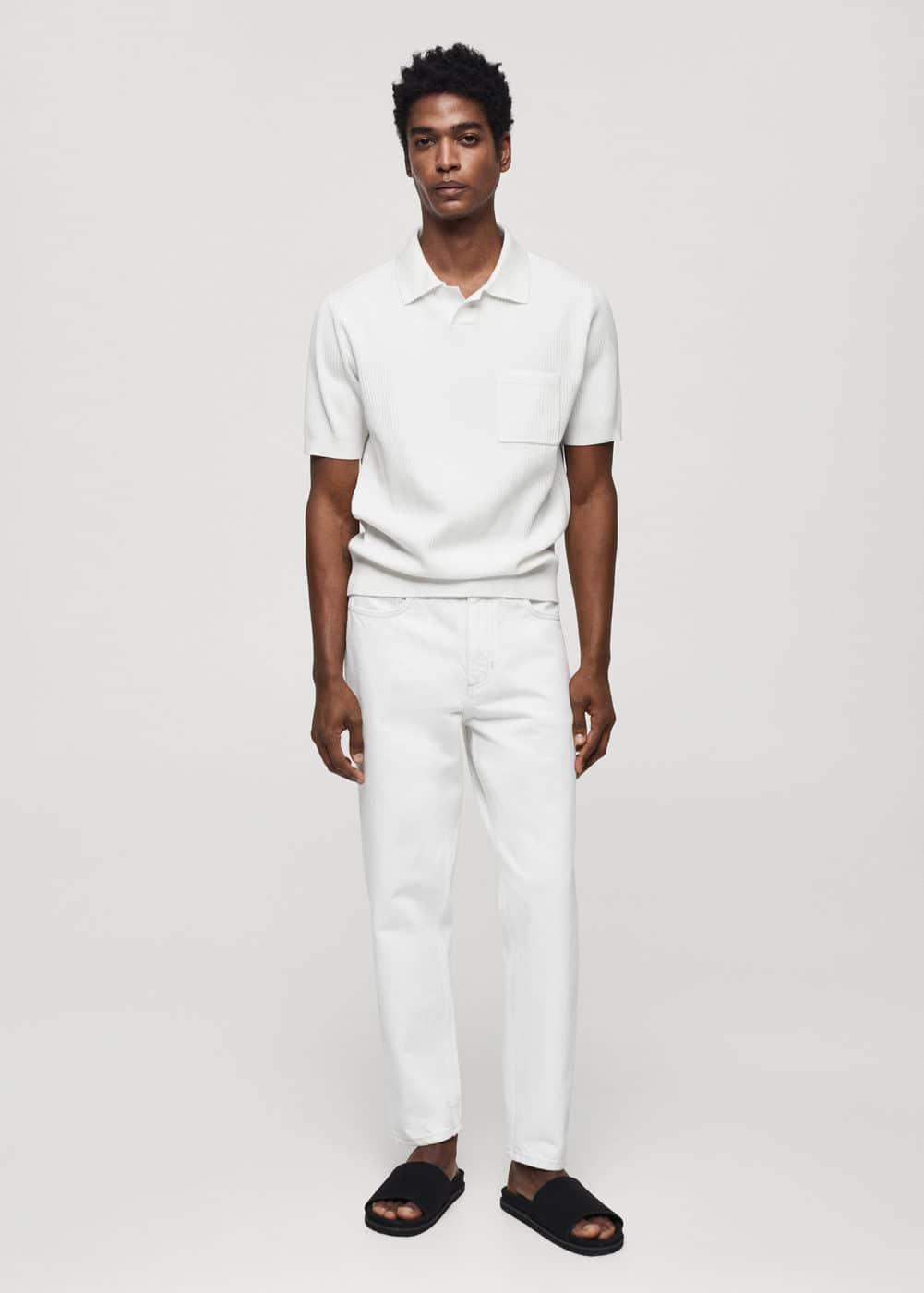 MANGO MAN - Short sleeve ribbed polo shirt whiteMen Product Image