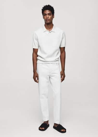 MANGO MAN - Short sleeve ribbed polo shirt whiteMen Product Image