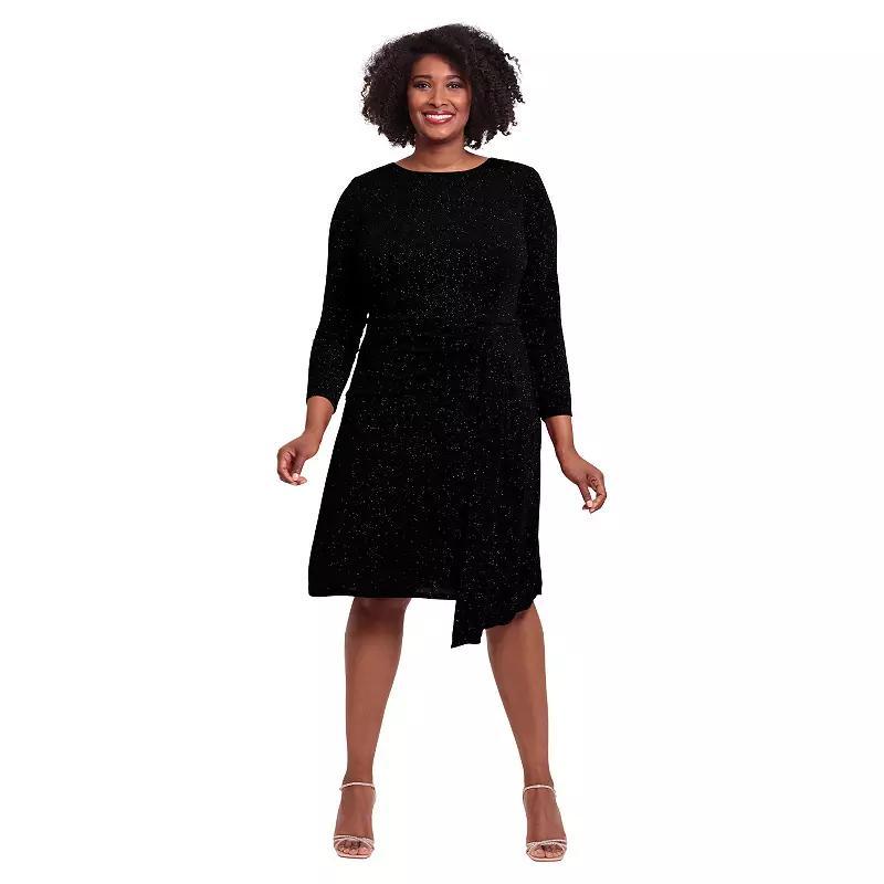 Plus Size London Times Sparkly Long Sleeve Drape Skirt Dress, Womens Product Image