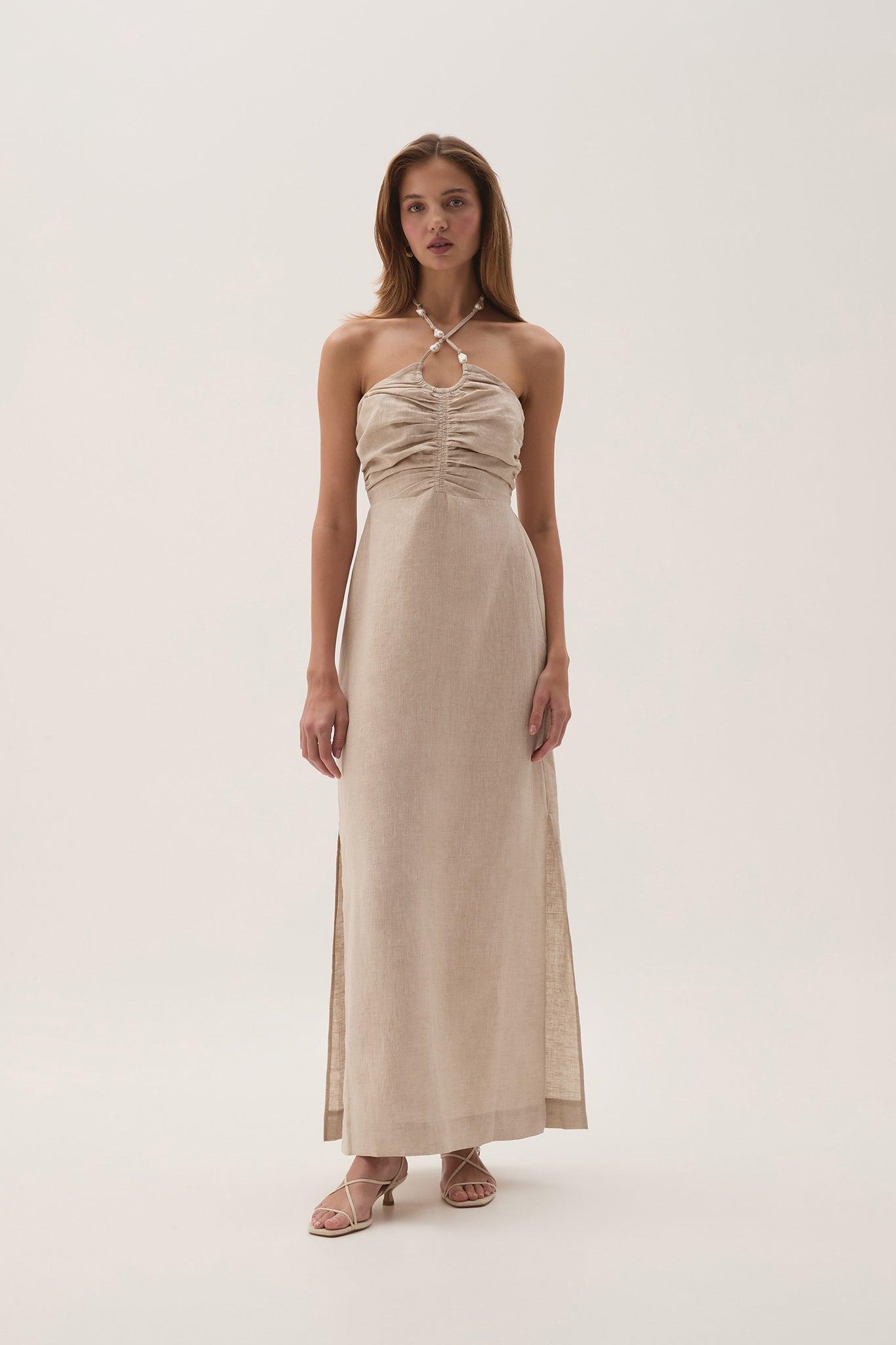 Akoya Ruched Midi Dress Product Image