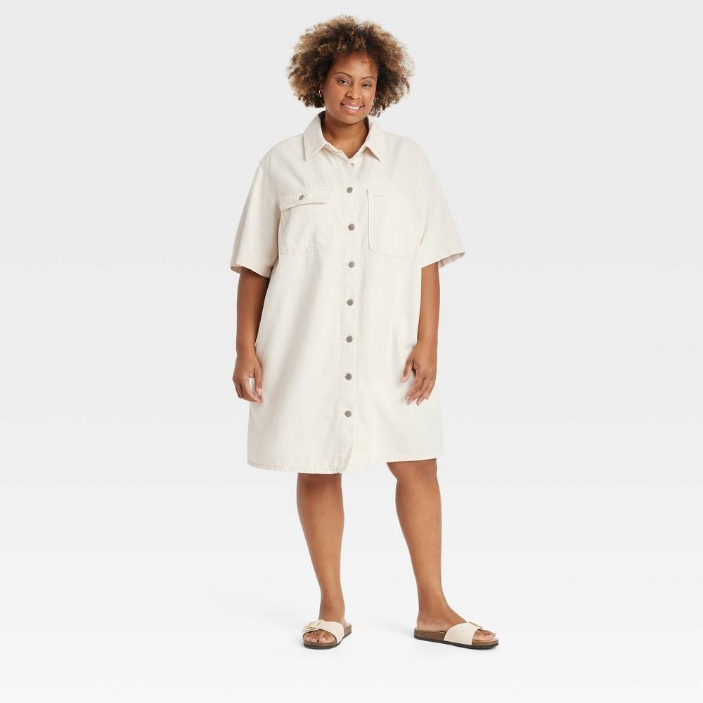 Womens Short Sleeve Mini Shirtdress - Universal Thread Off-White XXL Product Image