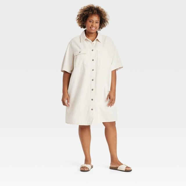 Womens Short Sleeve Mini Shirtdress - Universal Thread Off-White 3X Product Image