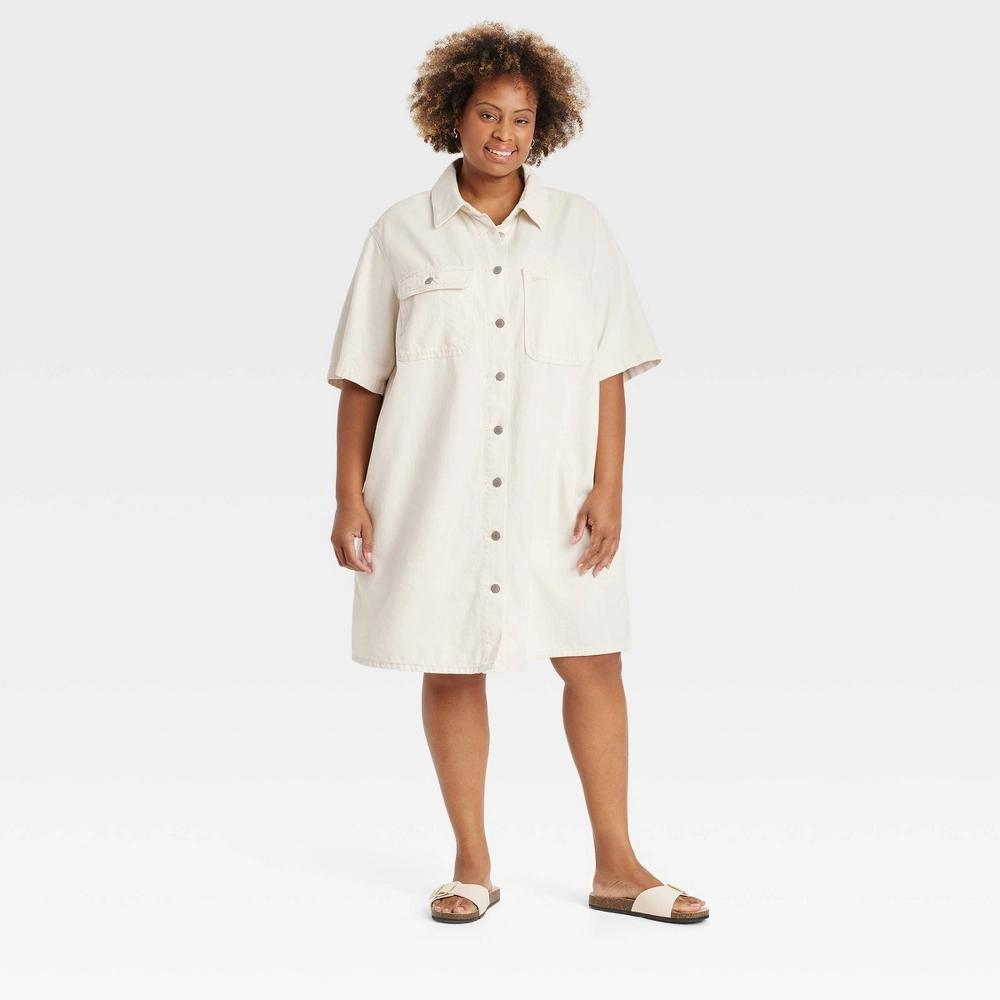 Womens Short Sleeve Mini Shirtdress - Universal Thread Off-White 3X Product Image