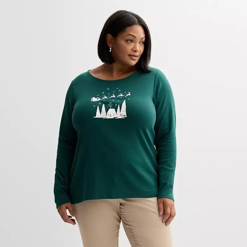 Plus Size Croft & Barrow Holiday Tee, Womens Product Image