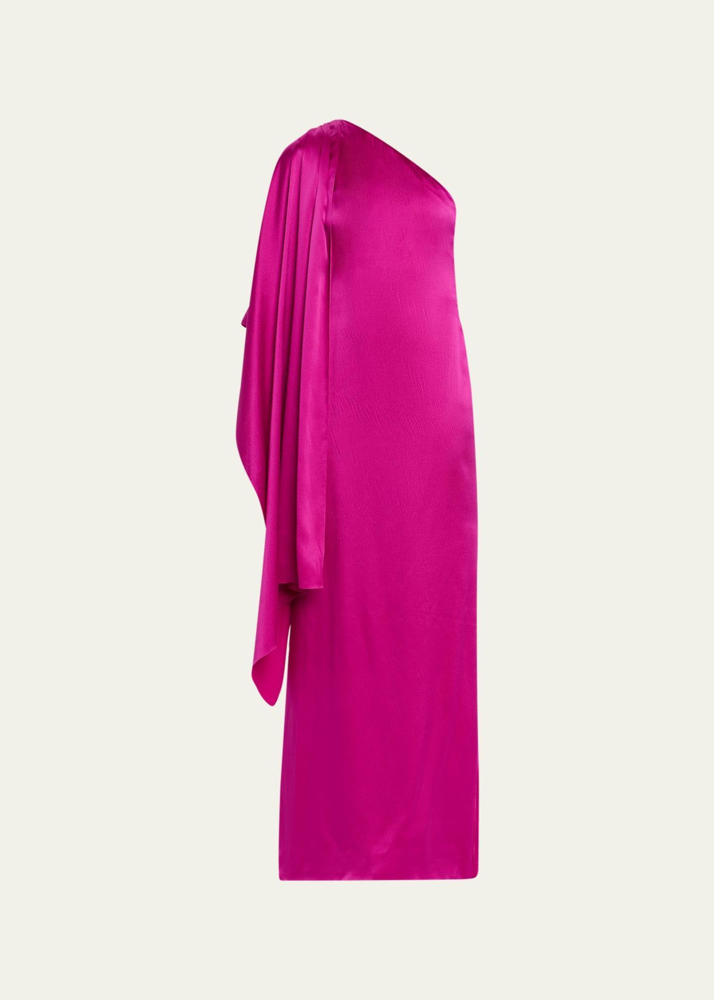 One-Shoulder Draped Sleeve Silk Gown Product Image