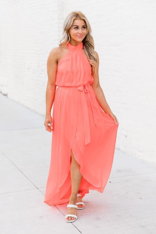 Tell Me About It Bright Coral Maxi Dress FINAL SALE Product Image