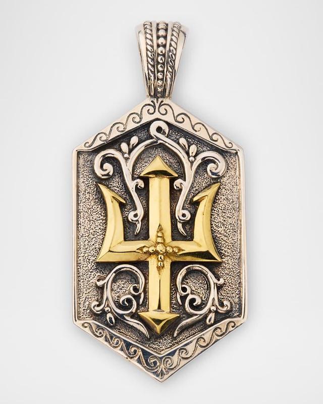 Men's Sterling Silver and Bronze Trident Dog Tag Product Image