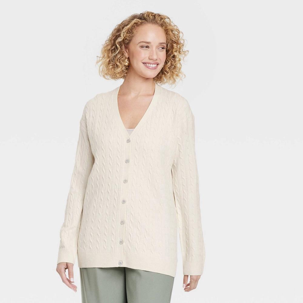 Womens Cable Cardigan - A New Day Cream M Product Image