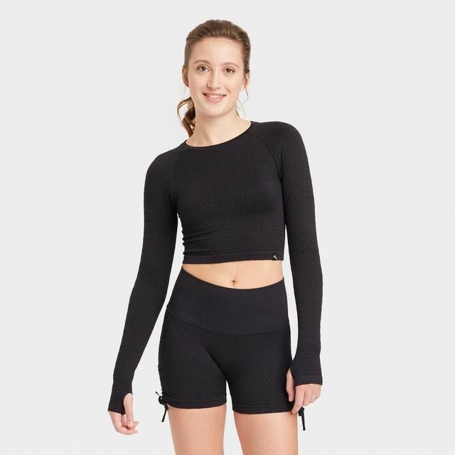 Womens Seamless Crop Long Sleeve Top - JoyLab Black M Product Image