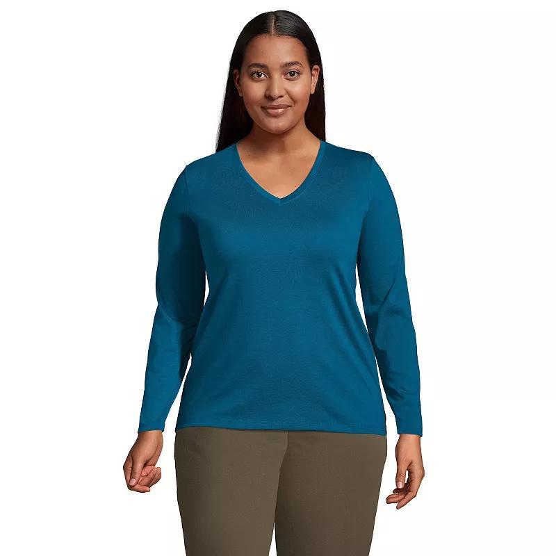 Plus Size Lands End Relaxed-Fit Supima Cotton V-Neck Tee, Womens Baltic Blue Product Image