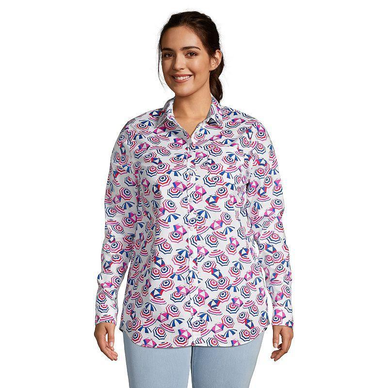 Plus Size Lands End Roll-Tab Poplin Boyfriend Tunic Shirt, Womens Natural Product Image