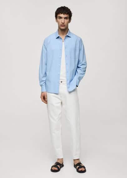 MANGO MAN - Regular fit 100% cotton shirt with pocket sky blueMen Product Image