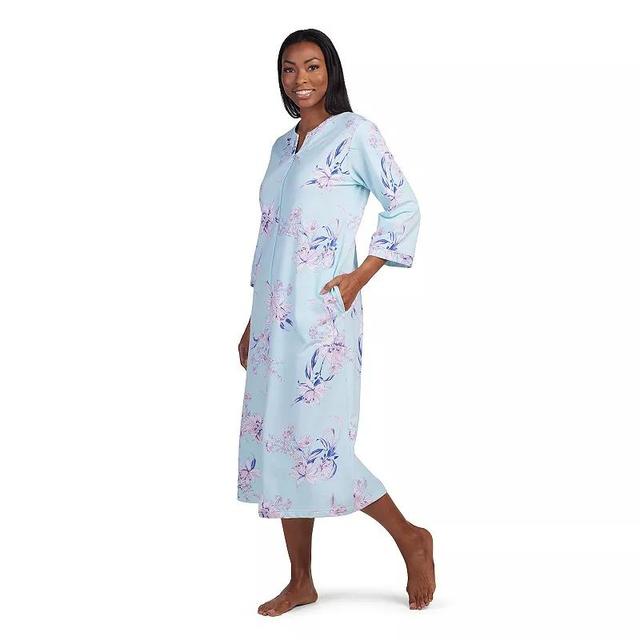 Womens Miss Elaine Essentials French Terry Long Zip Robe Blue Bouquets Product Image