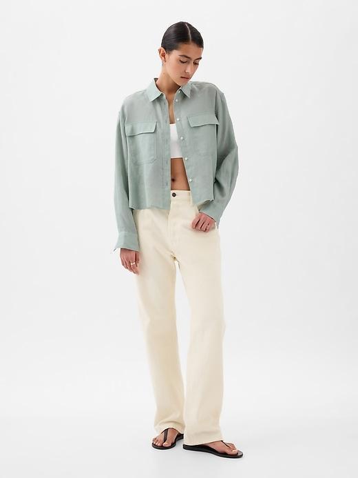 100% Linen Cropped Shirt Product Image