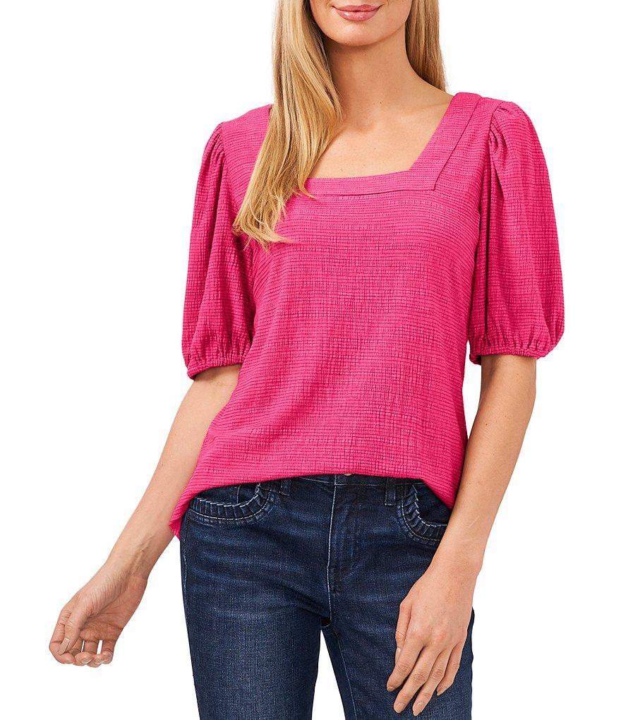 CeCe Square Neck Short Puff Elbow Sleeve Blouse Product Image