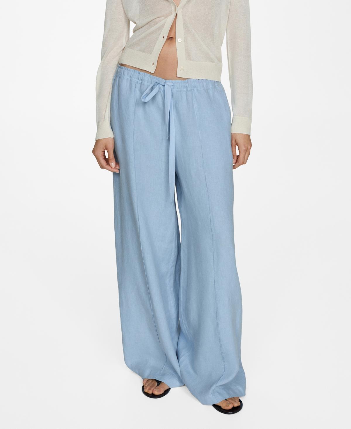 Mango Womens Linen Wide-leg Pants Product Image