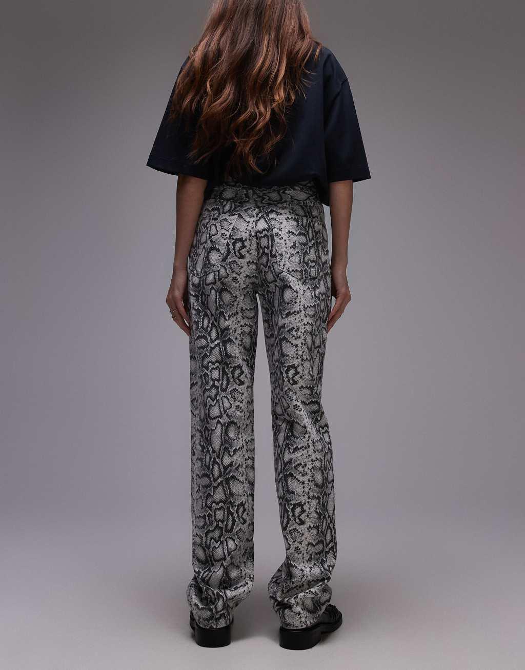 Topshop Kort straight leg high waist jeans in snake print Product Image