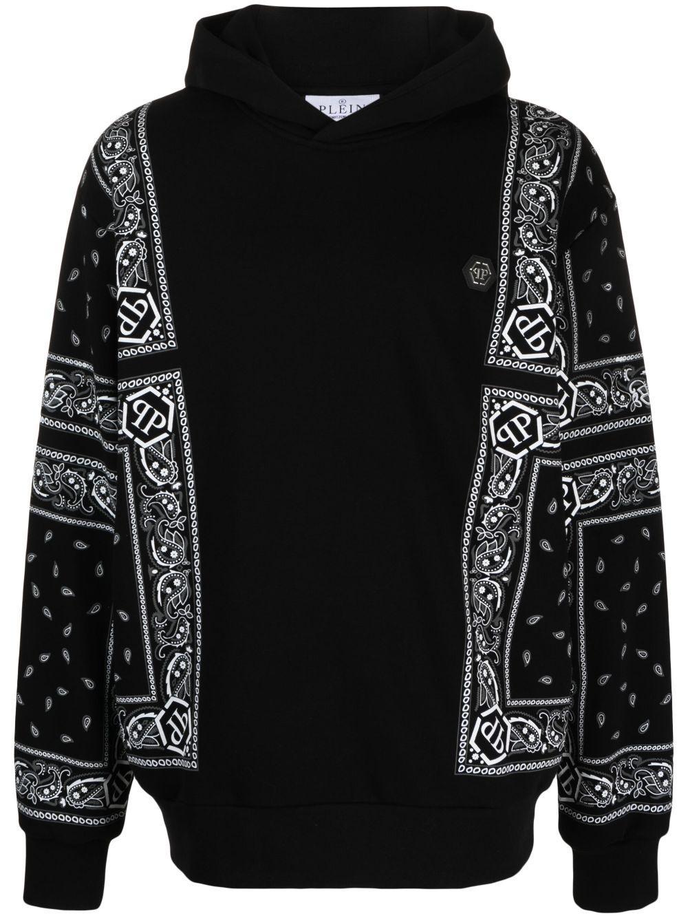 Bandana-print Long-sleeve Hoodie In Black Product Image