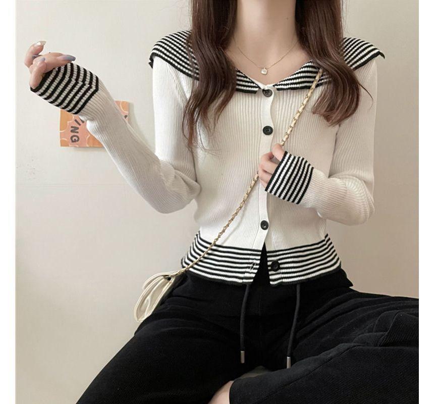 Collar Striped Cardigan Product Image