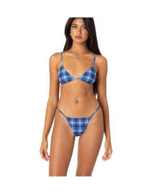 Women's Preppy Plaid Triangle Bikini Top Product Image