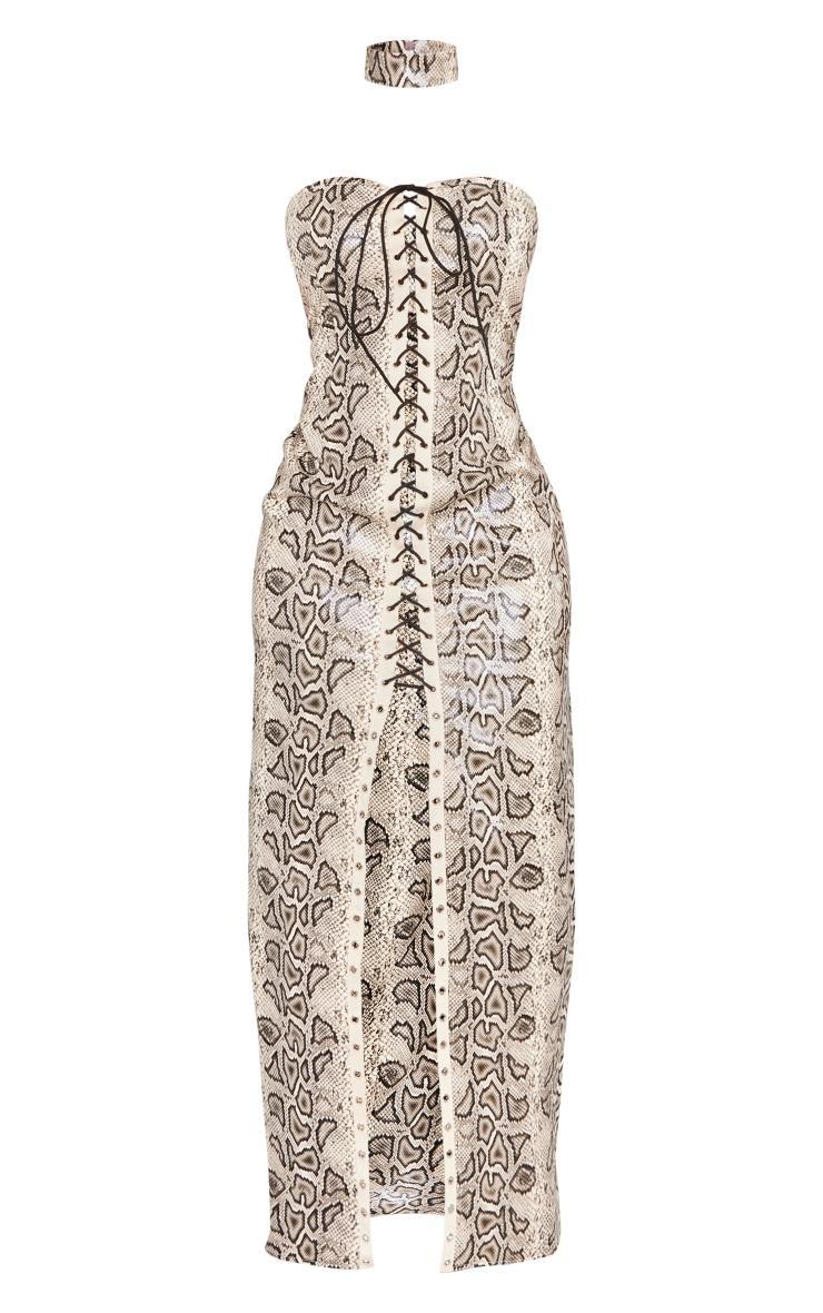 Shape Stone Faux Leather Snake Print Lace Up Front Maxi Dress Product Image