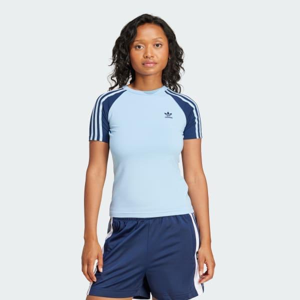 adidas Adicolor 3-Stripes Raglan Slim Tee Clear Sky M Womens Product Image