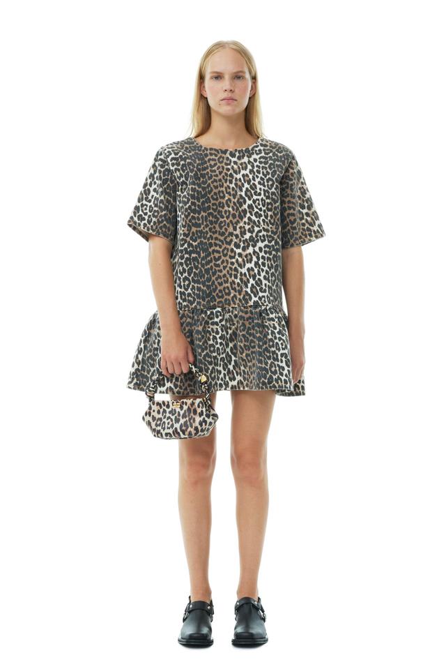 Leopard Open-back Mini Denim Dress Product Image