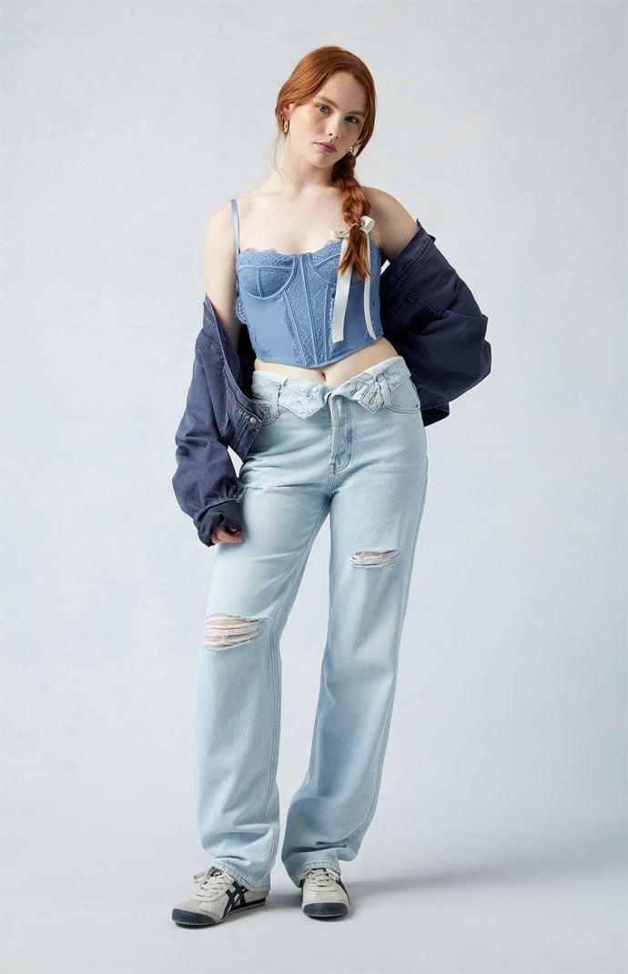 Womens Eco Light Indigo Fold-Over Ripped 90s Boyfriend Jeans Product Image