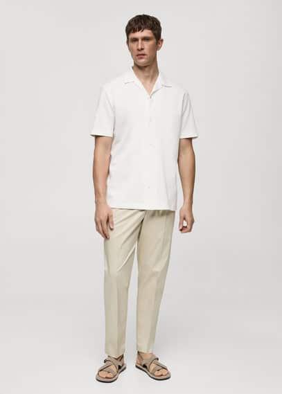 Short sleeved cotton shirt - Men | MANGO USA Product Image