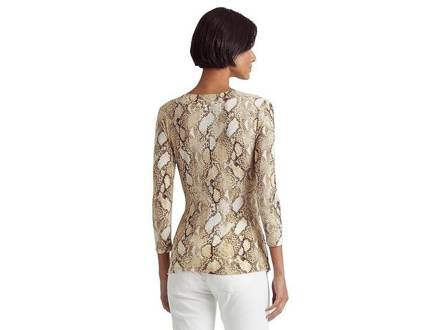 LAUREN Ralph Lauren Print Stretch Jersey Top (Cream ) Women's T Shirt Product Image