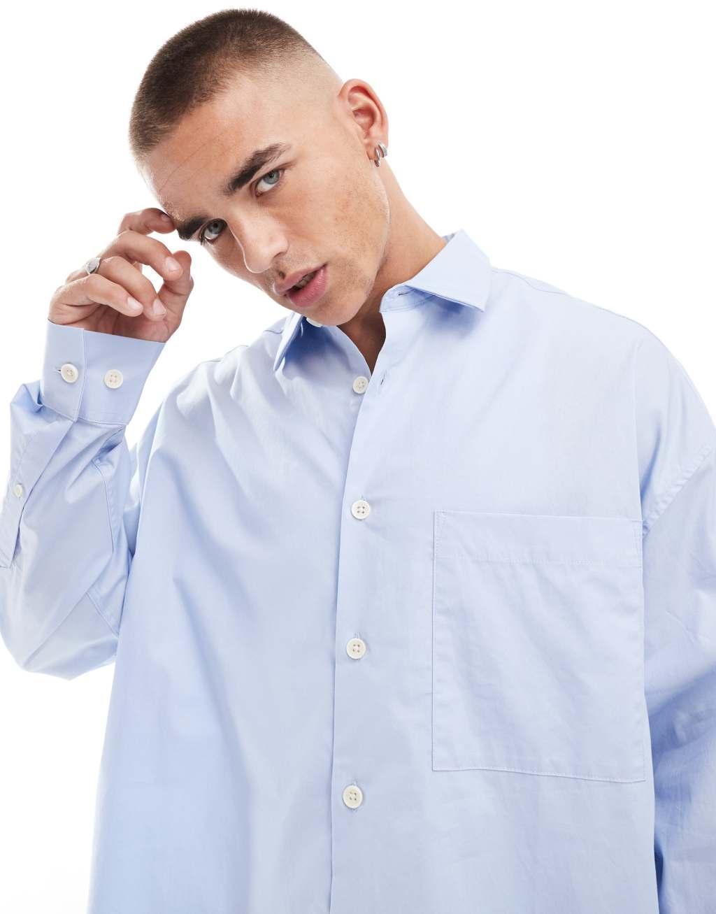 ASOS DESIGN extreme oversized smart shirt in workwear blue  Product Image