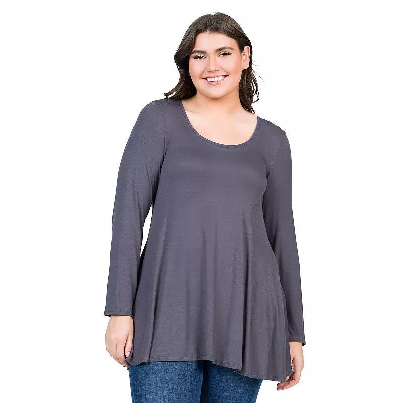 Plus Size 24Seven Comfort Apparel Poised Long Sleeve Swing Tunic Top, Womens Purple Product Image