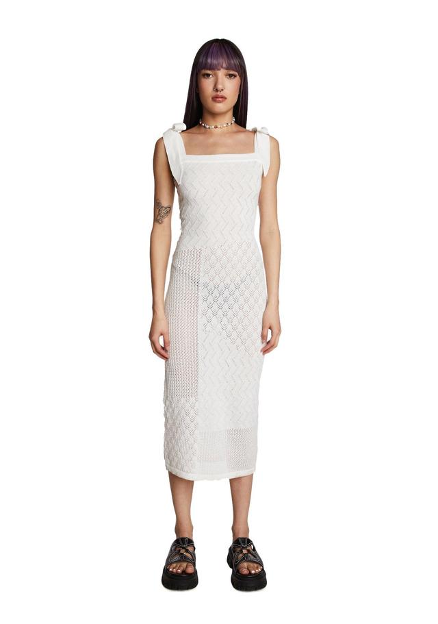 Semi Sheer Combo Knit Midi Dress - Off White Product Image