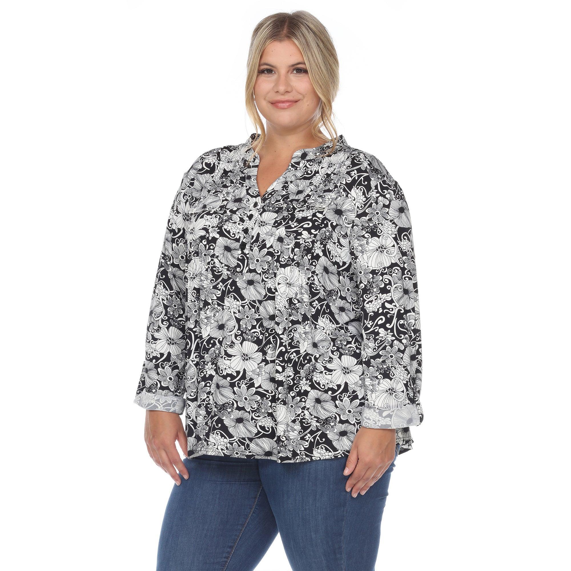 Pleated Long Sleeve Floral Print Blouse - Plus Product Image