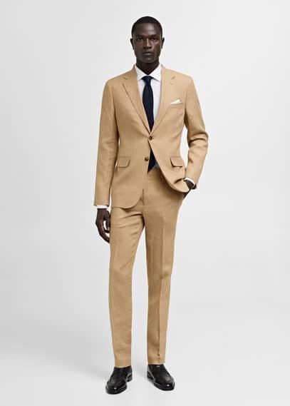 MANGO MAN - 100% linen slim-fit suit blazer medium brownMen Product Image