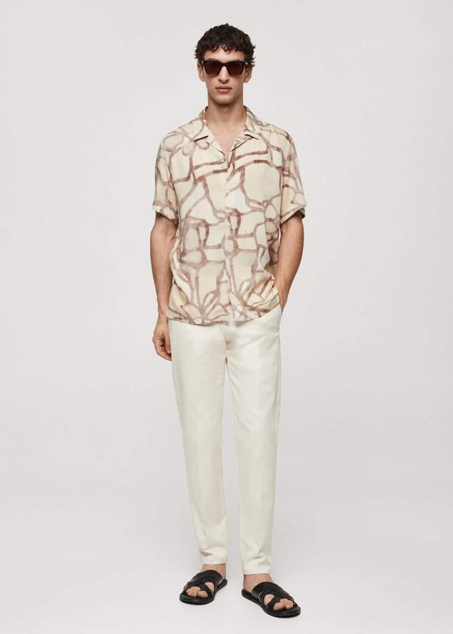 MANGO MAN - Printed short-sleeved shirt beigeMen Product Image