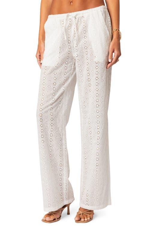 EDIKTED Lemon Lacey Cotton Eyelet Pants Product Image