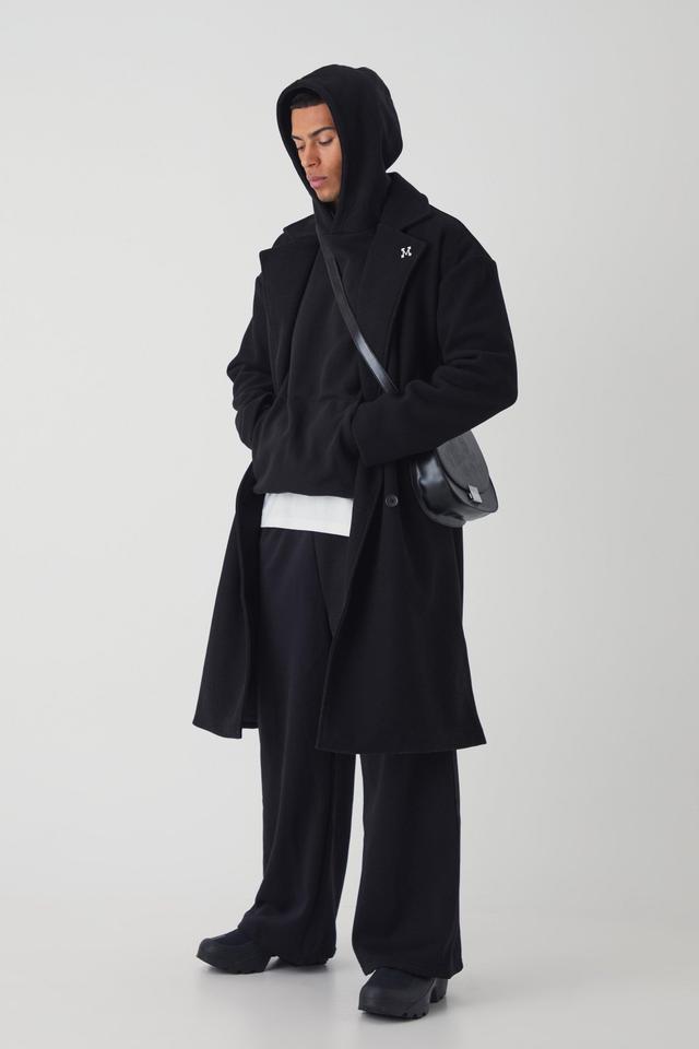 Oversized Drop Shoulder Double Breasted Overcoat In Black | boohooMAN USA Product Image