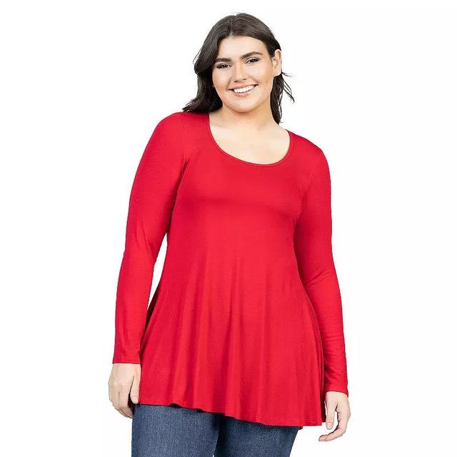 Plus Size 24Seven Comfort Apparel Poised Long Sleeve Swing Tunic Top, Womens Purple Product Image