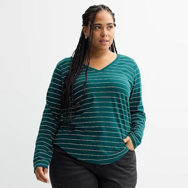 Plus Size Sonoma Goods For Life Everyday Long Sleeve V-Neck Tee, Womens Product Image