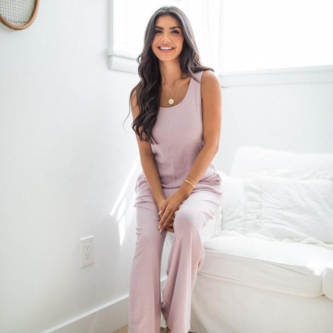 Me Time Lilac Ribbed Knit Jumpsuit Product Image