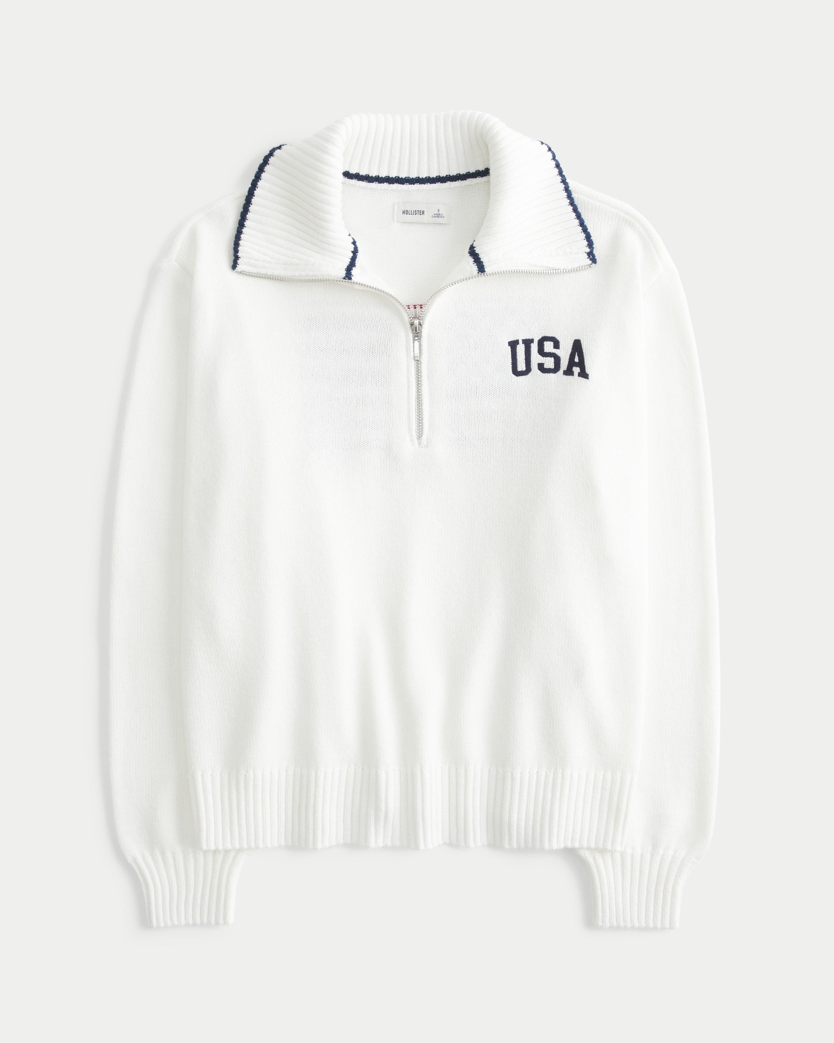 Oversized USA Graphic Half-Zip Sweater Product Image