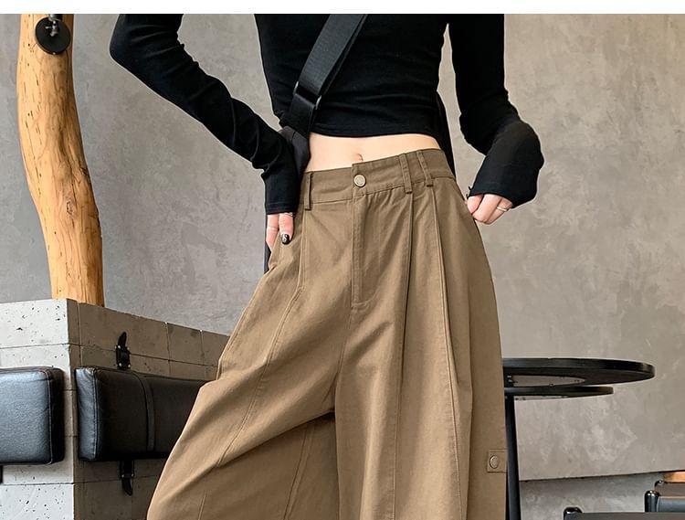 High Rise Plain Pleated Wide Leg Pants Product Image