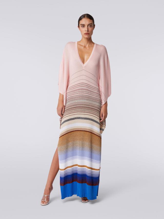 Long cover up kaftan in striped ribbed knit with lurex Product Image