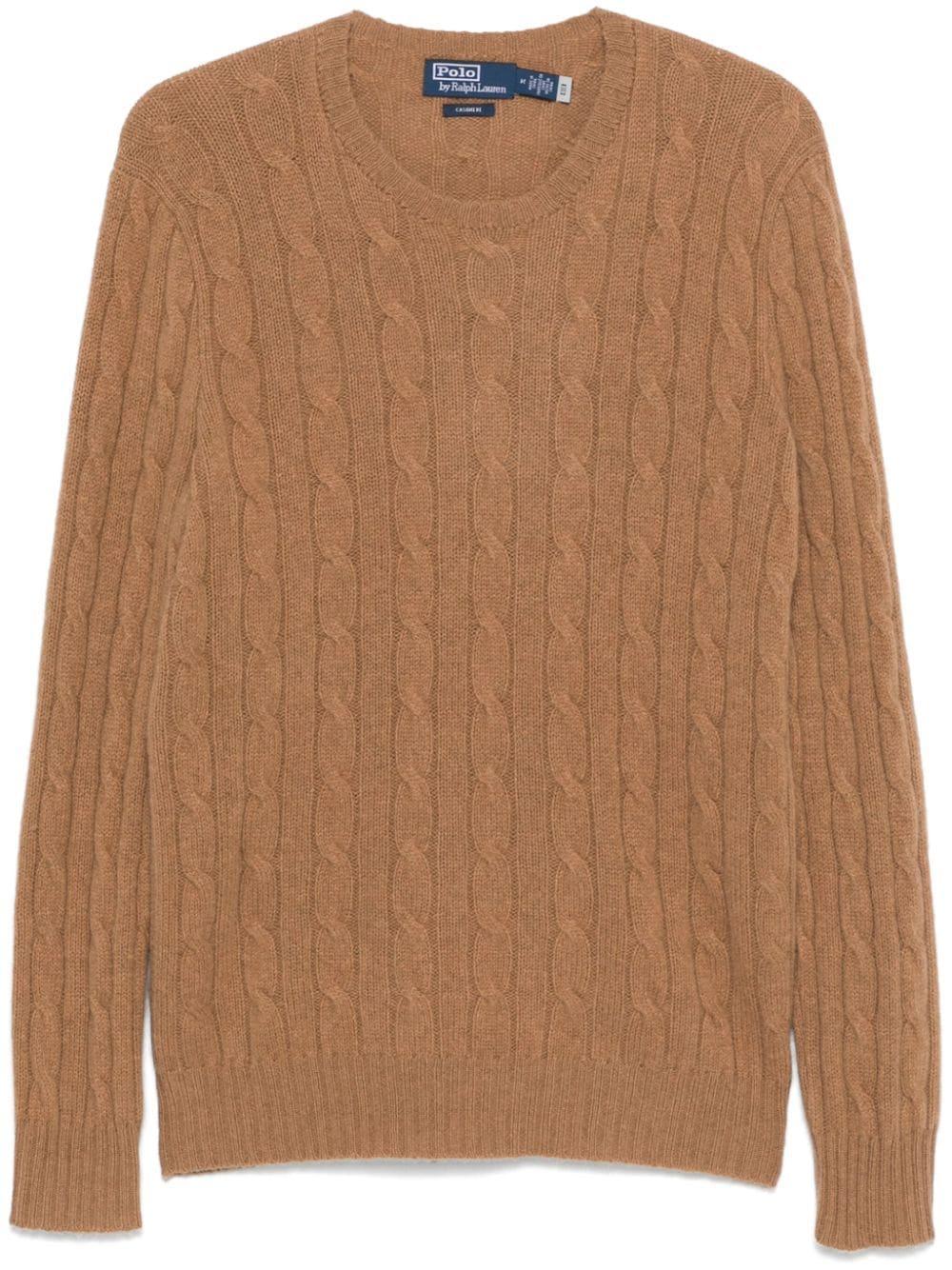 Cashmere Cable Knit Crewneck Sweater In Brown Product Image