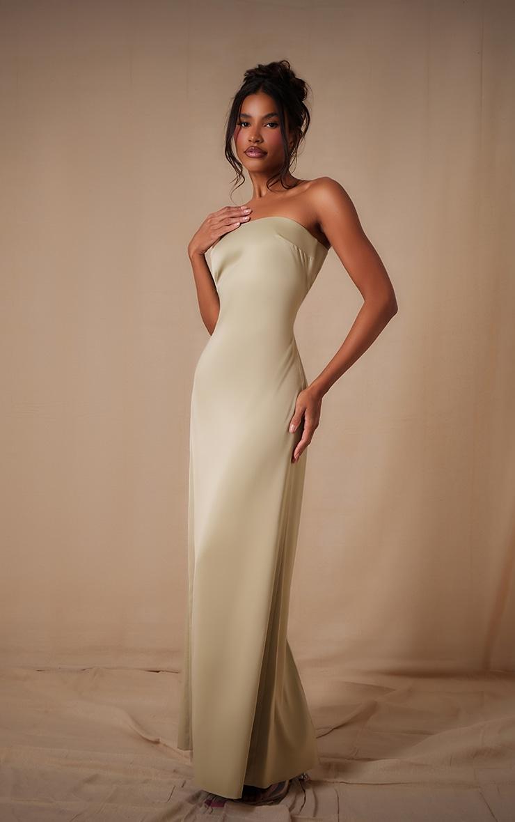 Sage Bridesmaid Satin Bandeau Maxi Dress Product Image