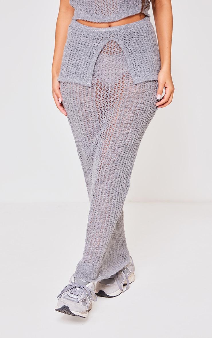 Petite Grey Knitted Fold Over Midaxi Skirt Product Image