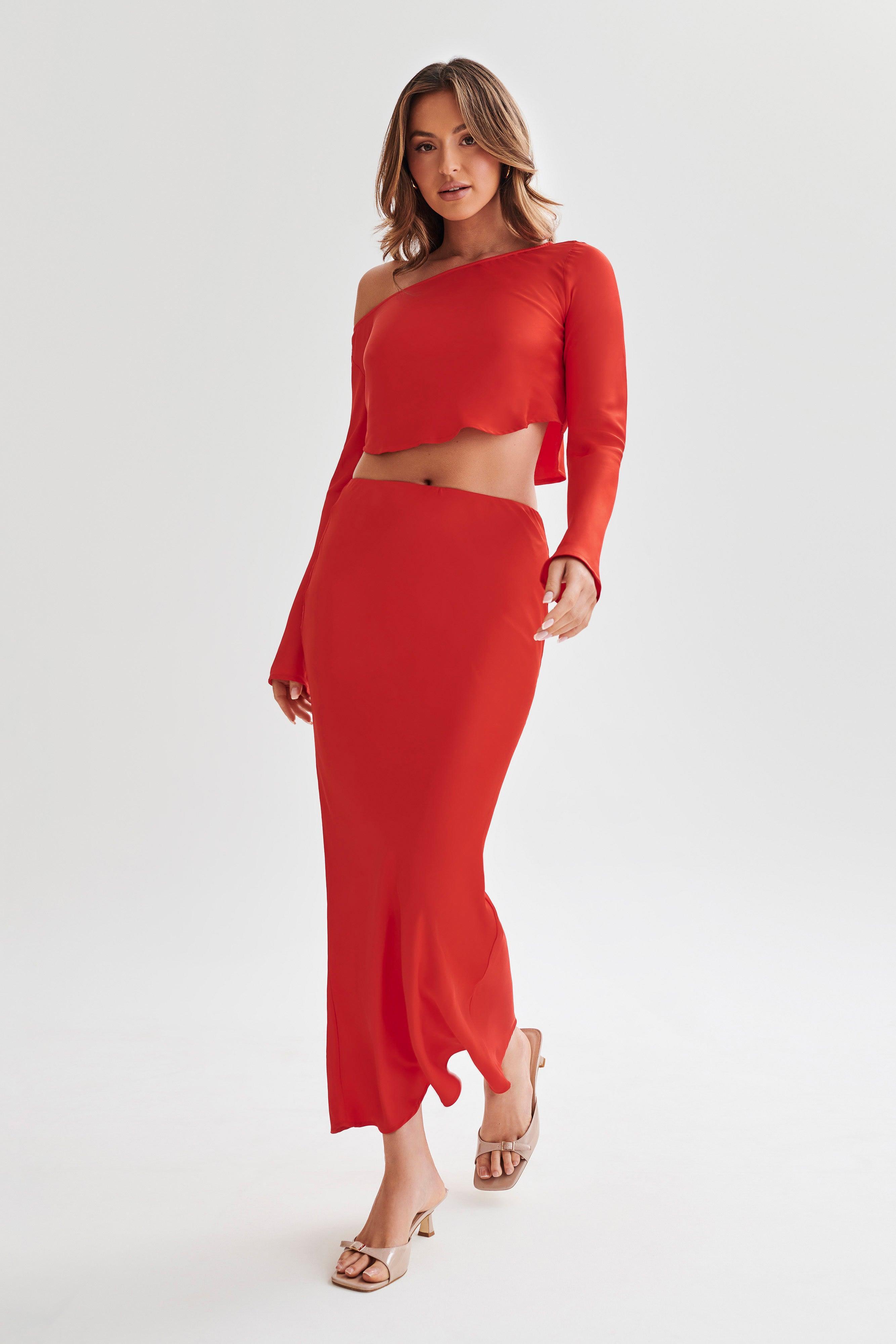 Violeta One Shoulder Satin Top - Red Product Image