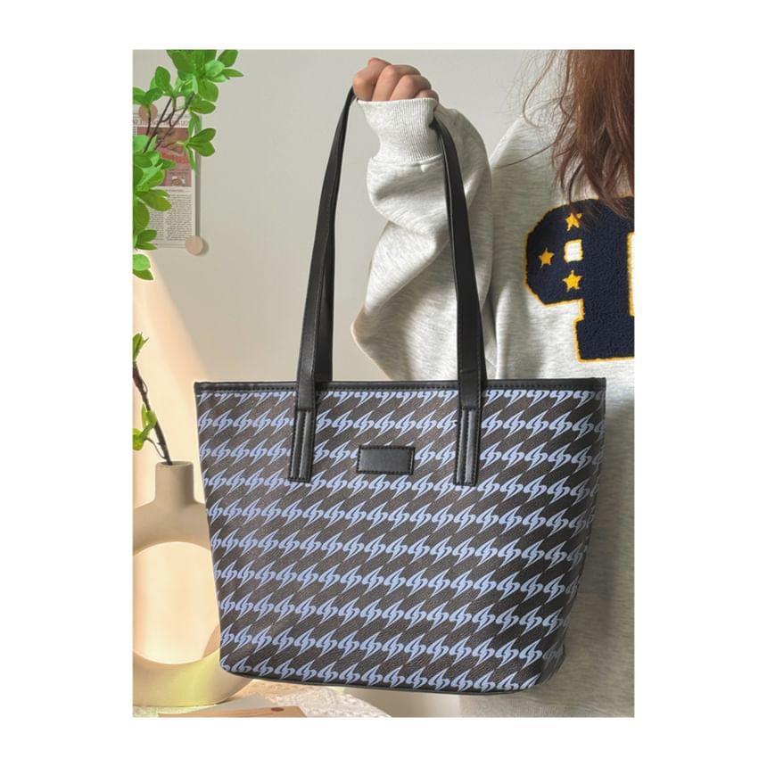 Patterned Applique Faux Leather Tote Bag Product Image